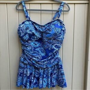 Lauren Ralph Lauren blue Paisley one piece skirted swimsuit size 16W